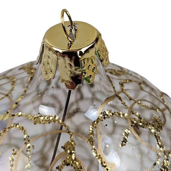 Commodore Holiday Memories 3 Glass Christmas Ornaments Gold Filigree Romania - Picture 8 of 10